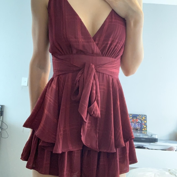 Saints + Secrets Romantic Ruffle Tiered Mini Spaghetti Strap Dress. - Picture 6 of 7